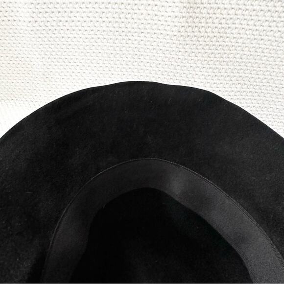 Helen Kaminski Australia Black Rabbit Fur Felt Ribbon Trim Fedora Classic Hat OS